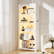 VKCC 69.2 Arched Display Cabinet, 5-Tier Open Shelf with LED & Feet, Storage for Books Collectibles, White