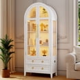 thumbnail image 1 of VKCC 70.8" Storage Cabinet with LED, Arched Glass Door & Drawers, Vintage Curio Display Bookcase for Living Room, White, 1 of 8