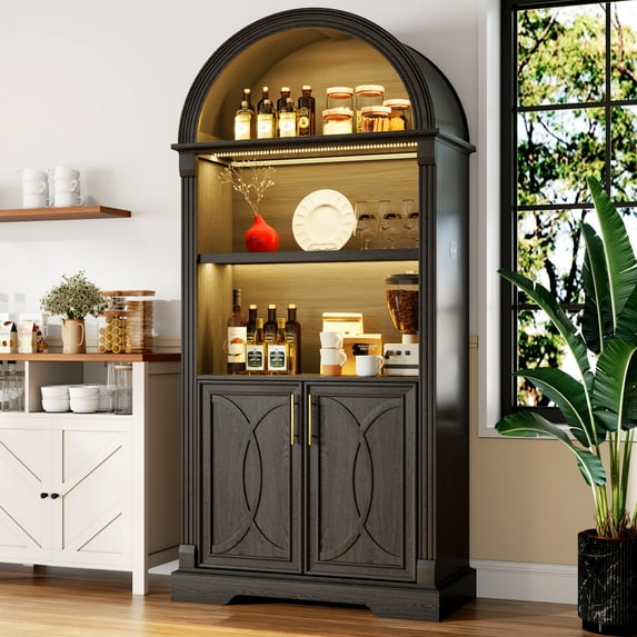 VKCC 70.9" Storage Sideboard, LED Display Cabinet with Adjustable Shelf & Double Doors, Pantry Cabinet for Kitchen Dining Room, Black