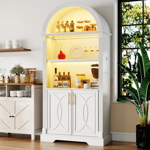 VKCC 70.9" Storage Sideboard, LED Display Cabinet with Adjustable Shelf & Double Doors, Pantry Cabinet for Kitchen Dining Room, White