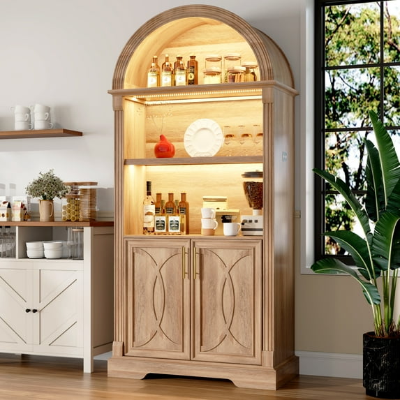 VKCC 70.9" Storage Sideboard, LED Display Cabinet with Adjustable Shelf & Double Doors, Pantry Cabinet for Kitchen Dining Room, Wood