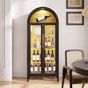 VKCC 72.8 Arched China Cabinet, 5-Tier Display Storage Showcase with LED & Gold Handles, Black