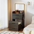 thumbnail image 1 of VKCC Compact Vanity Desk Set with Charging Ports, Folding Dressing Table with Drawers for Small Bedroom, White, 1 of 11