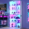 thumbnail image 1 of VKCC Display Cabinet with Glass Door and RGB, Lockable Curio Cabinet with Tempered Glass & Curved Acrylic Side, Bookshelf for Living Room, White, 1 of 8