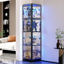 VKCC 68.9" Tall Corner Display Cabinet with Glass Doors, LED Modern Curio Showcase for Living Room, Black