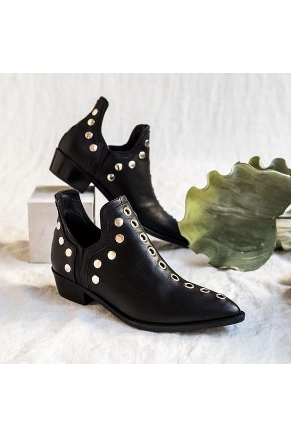 Ankle Boots For Women Low Heel Round Toe Low Heel Heels Slingback Black Winter Boots