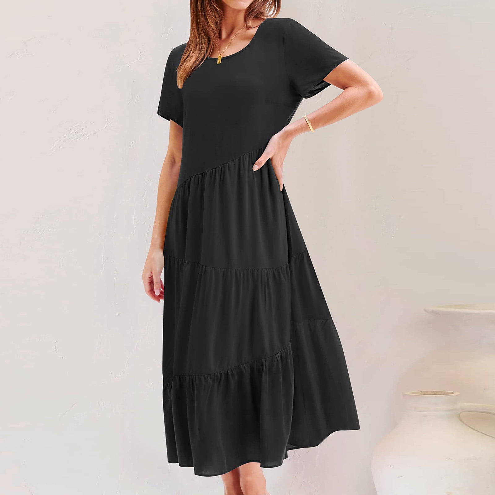 VKEKIEO Black Dress For Funeral Flowy Summer Dress For Women A
