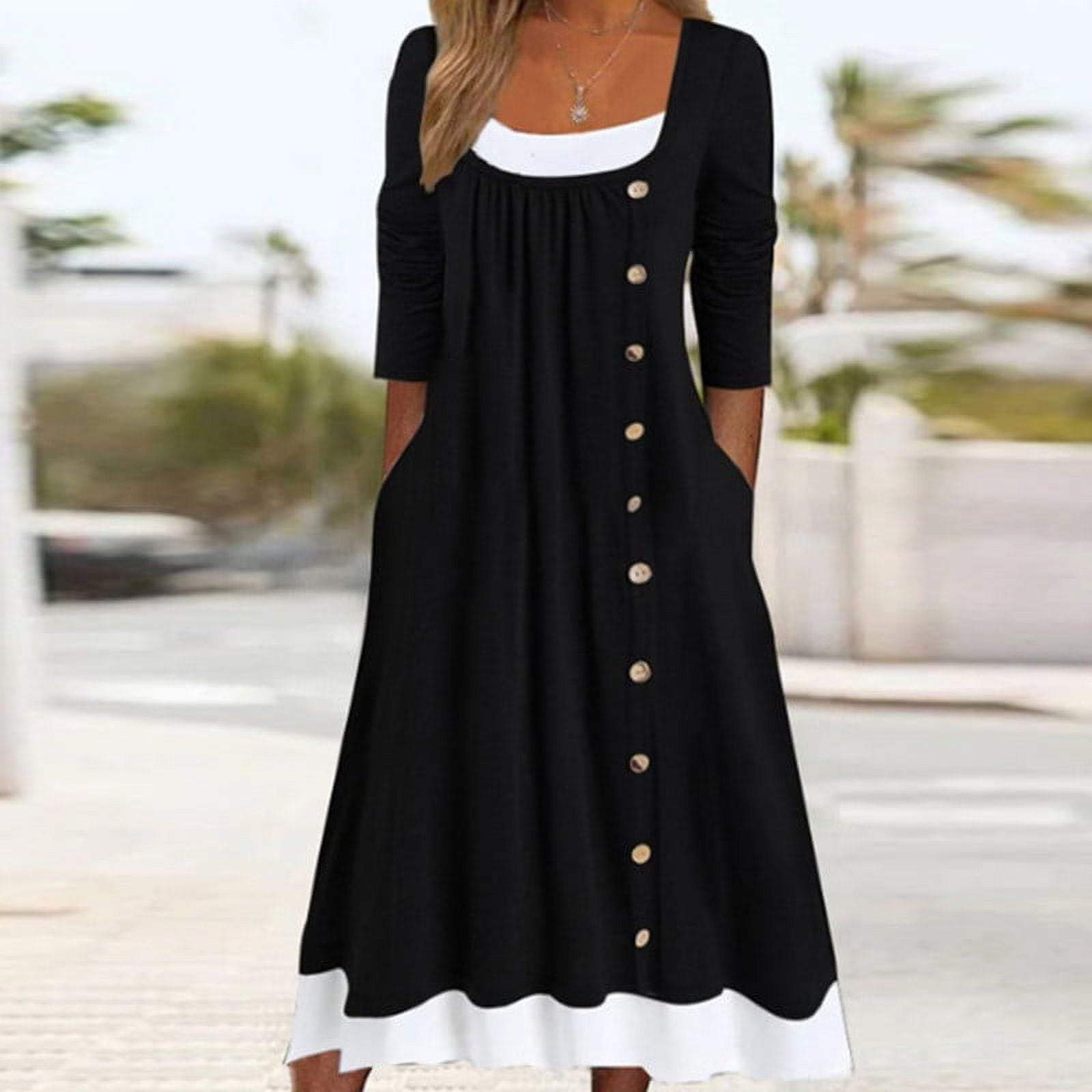 Finelylove Black Dress For Funeral Jumpsuits Woman Shirt Dress Long Long Sleeve Solid Black M, Women's, Size: Medium