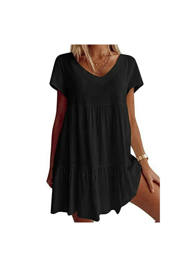 Bodycon Dresses For Women Peplum V-Neck Short Sleeve Floral Black S