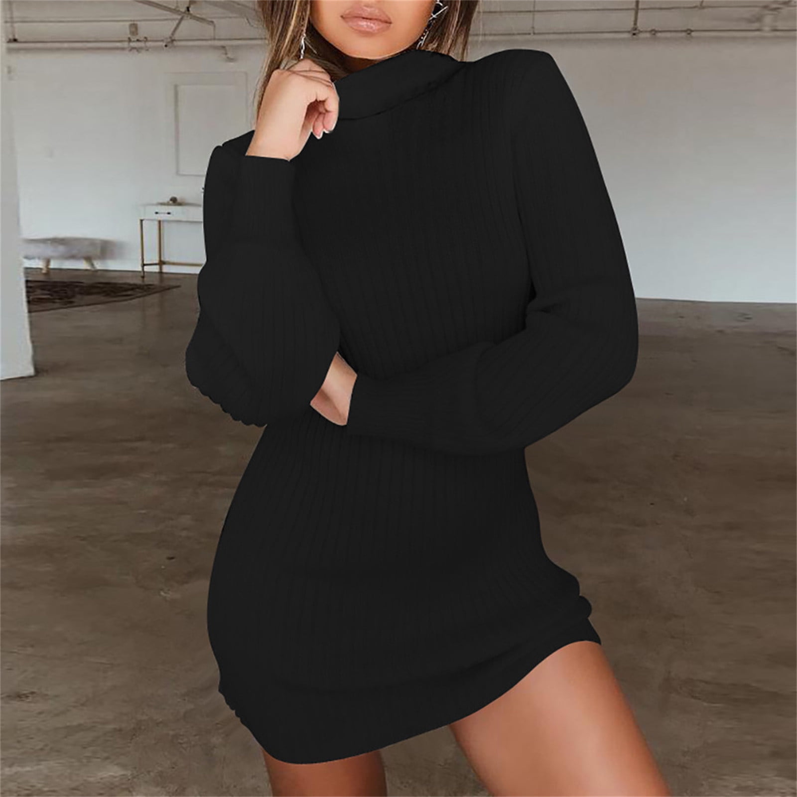 VKEKIEO Boho Dress For Women Sweater V Neck Long Sleeve Solid Black L Walmart
