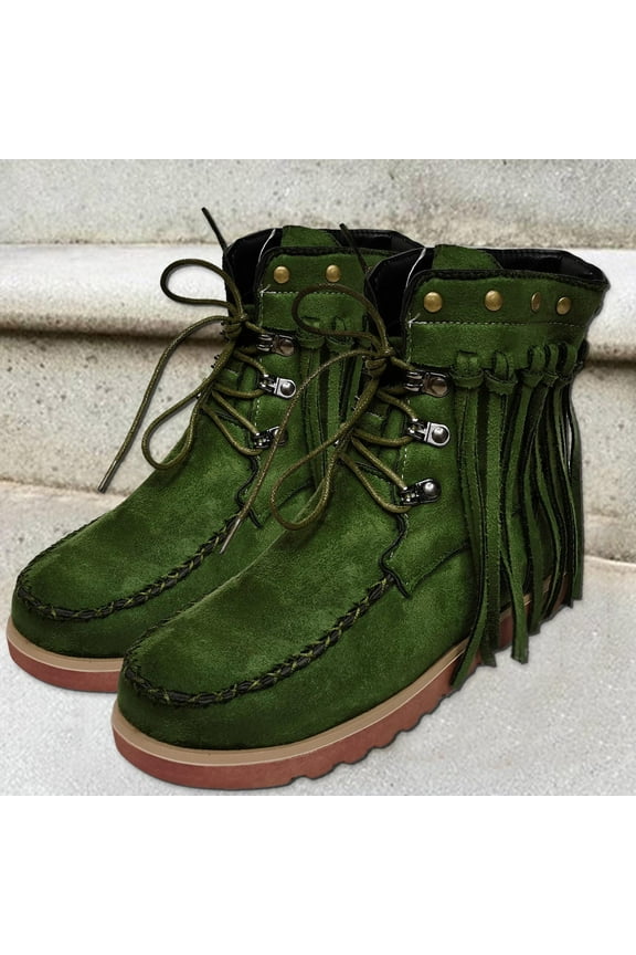 Boots For Women Ankle Booties Flat Toe Flat Heel Flats Lace Buckle Green Winter Boots