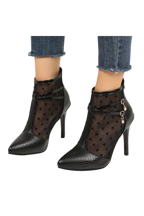 Boots For Women Peak Toe High Heel Heels Rhinestone Slip-On Black Winter Boots