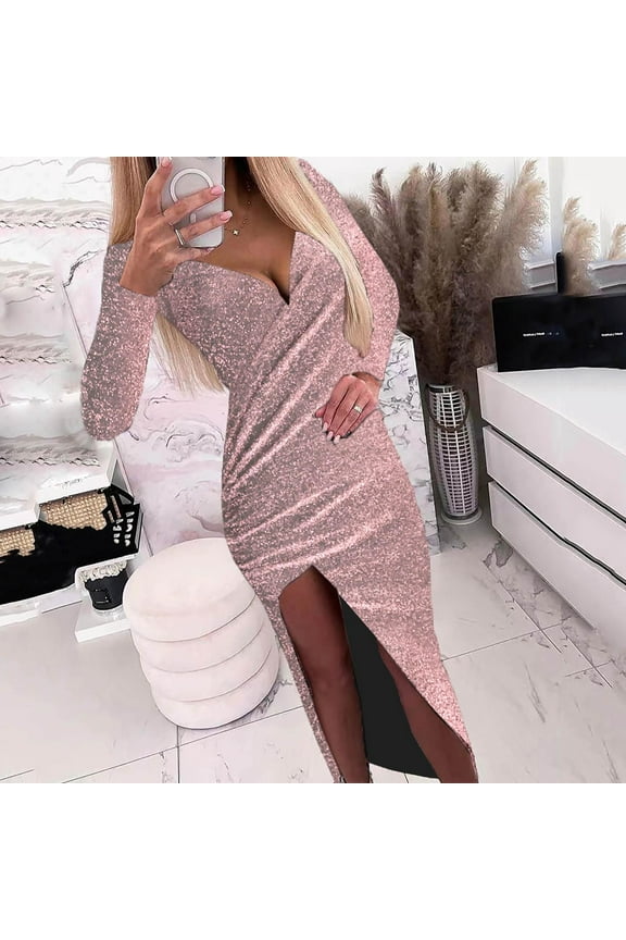 Bridesmaid Dresses T-Shirt V-Neck Long Sleeve Printed Pink M