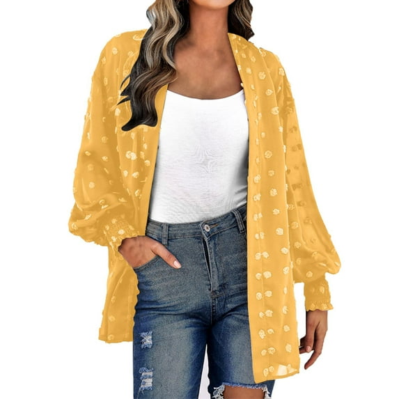 VKEKIEO Chunky Cardigan Scoop Neck Cardigan Long Sleeve Solid Polyester Yellow Winter Cardigans For Women