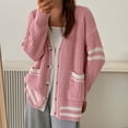 thumbnail image 1 of VKEKIEO Chunky Cardigan Scoop Neck Sweatshirt Long Sleeve Printed Acrylic Pink Winter Cardigans For Women, 1 of 5