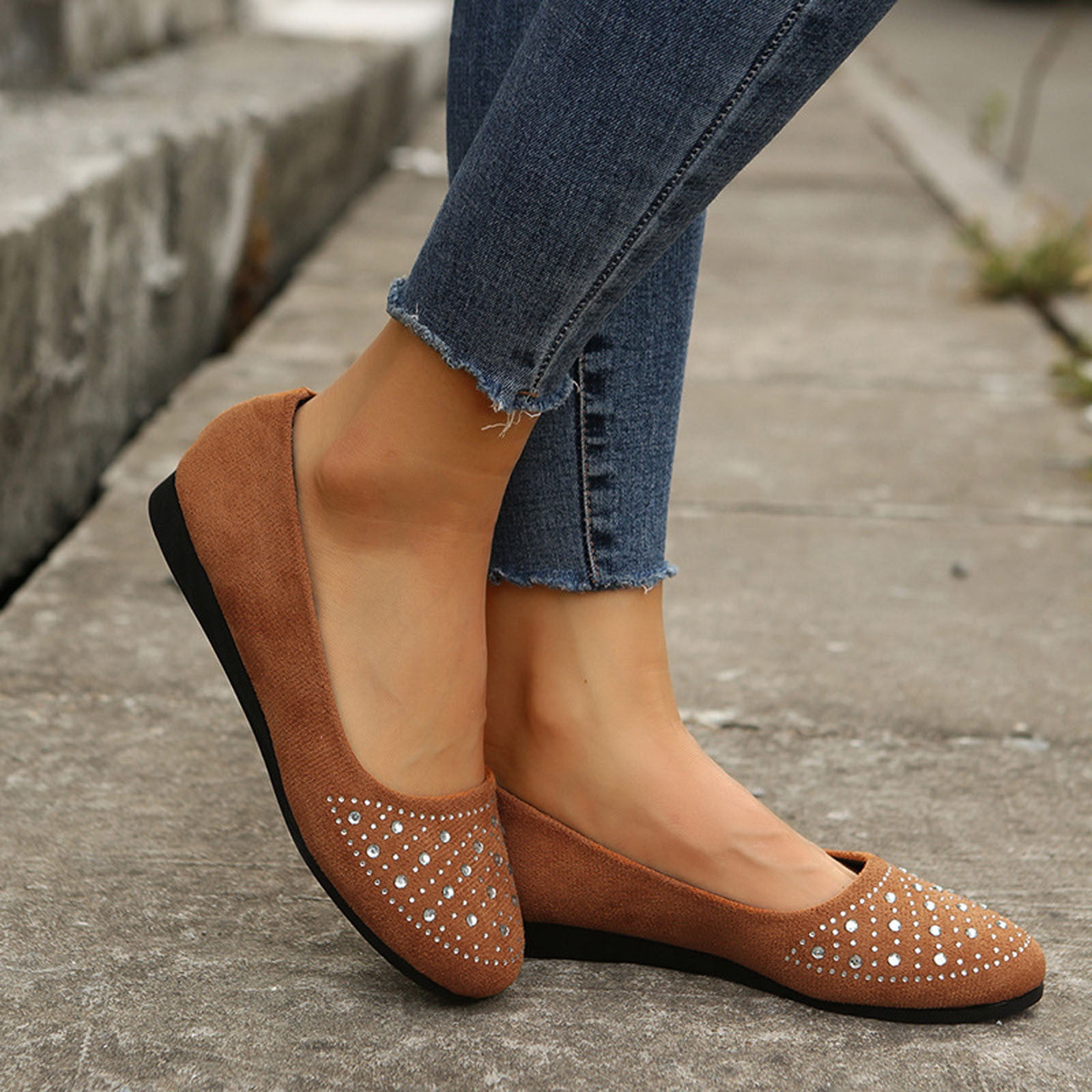 VKEKIEO Closed Toe Business Casual Shoes For Women Mid Heel Thin Brown — free download