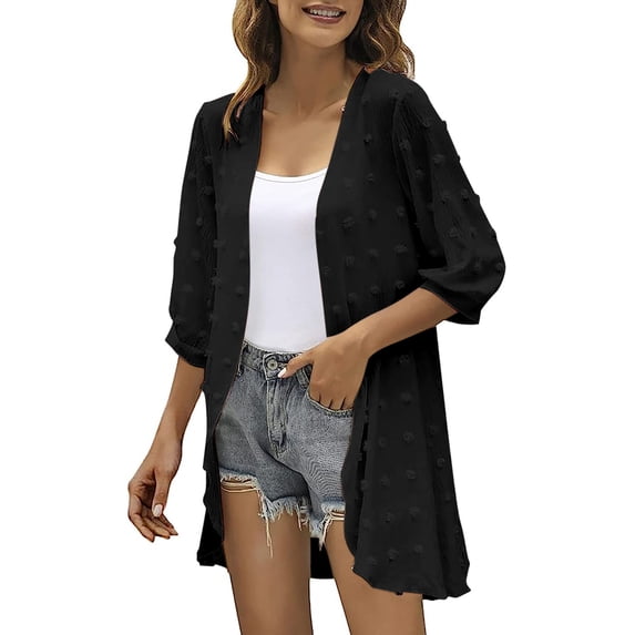 VKEKIEO Cropped Cardigan Scoop Neck Cardigan 3/4 Sleeve Solid 100%Polyester Black Women'S Long Cardigan Clearance