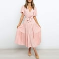 thumbnail image 1 of VKEKIEO Dresses That Hide Belly Fat A-line Crew Neck Short Sleeve Solid Pink S, 1 of 9