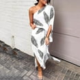 thumbnail image 1 of VKEKIEO Dresses That Hide Belly Fat Sun Dress One Shoulder Short Sleeve Printed White M, 1 of 8