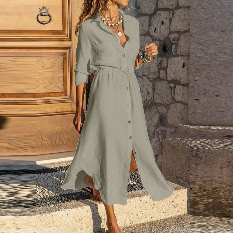 Khaki shirt dress womens clearance