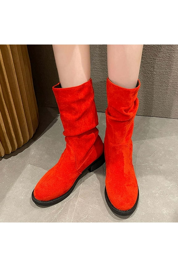 High Boots For Women Round Toe High Heel Booties Slingback Red Winter Boots