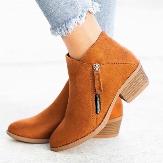 AXXD Ankle Boots for Women Round Toe Low Heel Booties Slip-on Orange