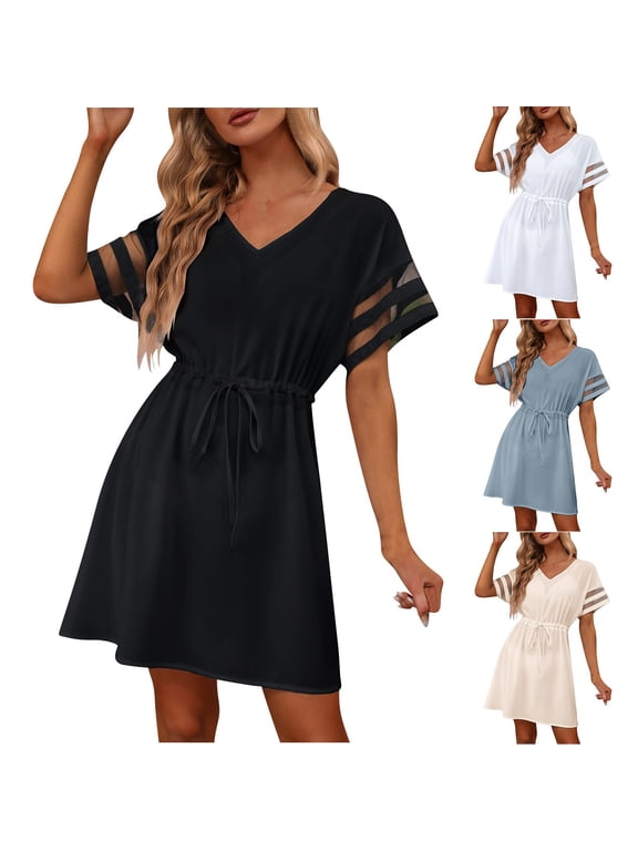 Lace Dress Semi Formal Junior Dresses A-line Regular Short Sleeve Solid White XL