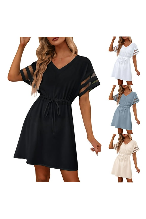 Lace Dress Semi Formal Junior Dresses A-line Regular Short Sleeve Solid White XL