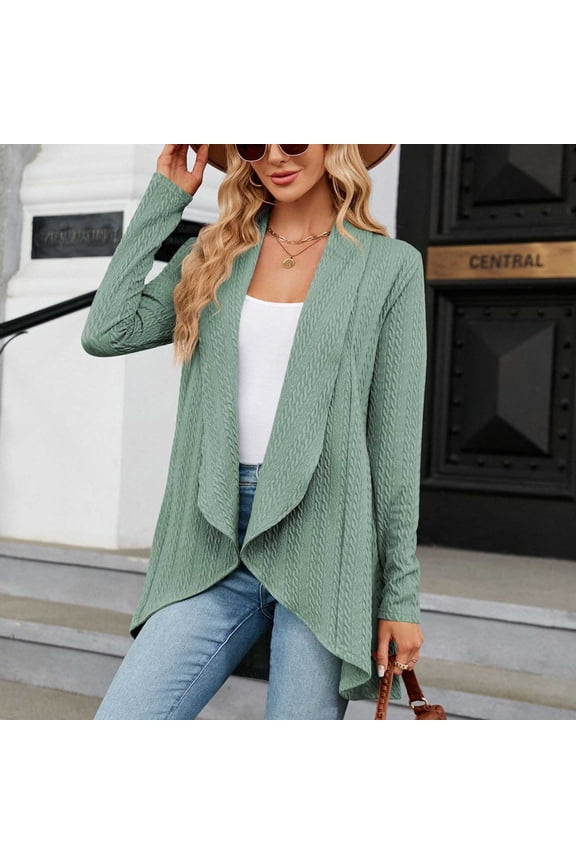 Long Cardigans For Women Scoop Neck Cardigan Long Sleeve Solid 95%Polyester 5%Spandex Green Winter Cardigans For Women