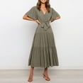 thumbnail image 1 of VKEKIEO Maxi Dress For Women A-line Crew Neck Short Sleeve Solid Green S, 1 of 7