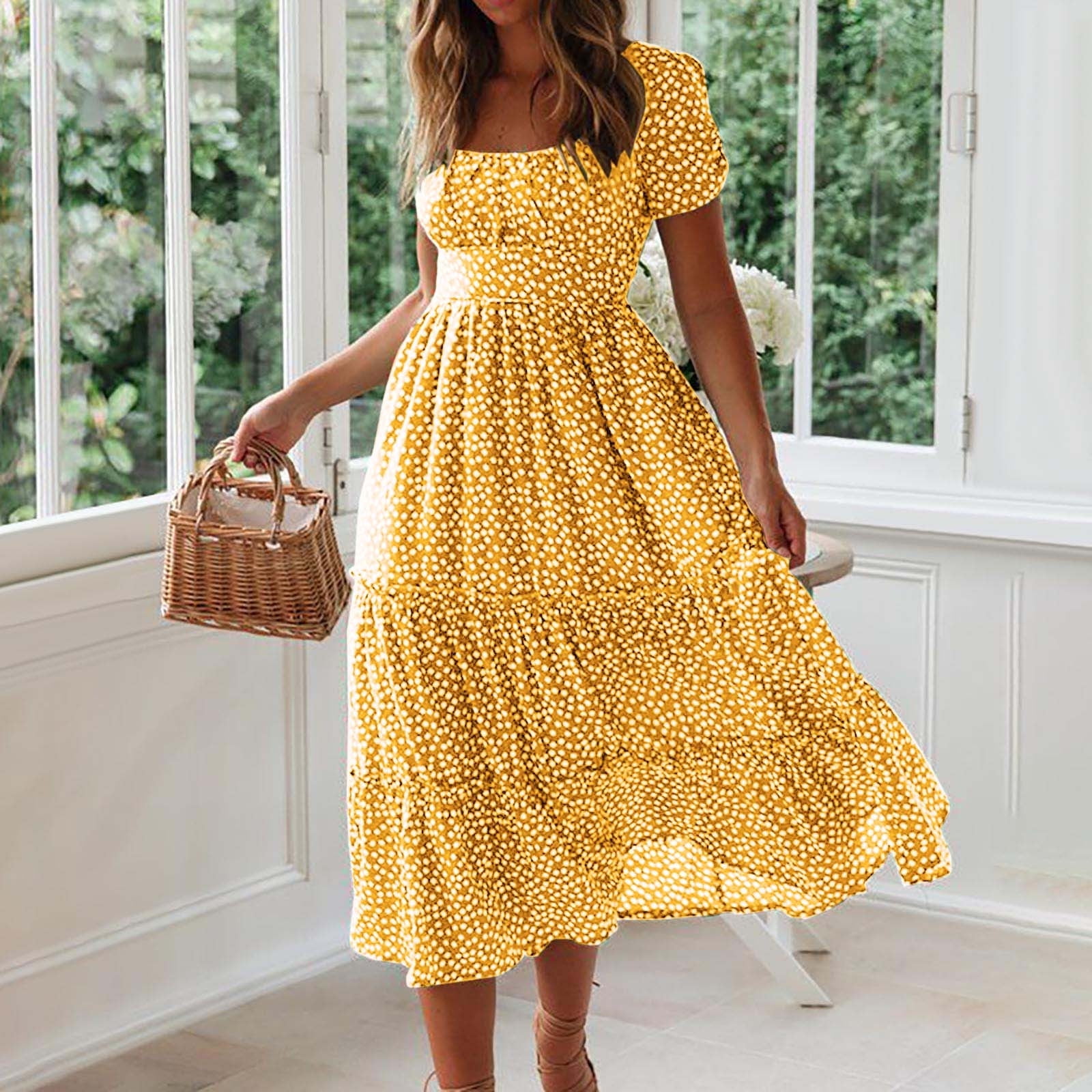 VKEKIEO Maxi Dress for Women Flowy Yellow Lebanon Ubuy
