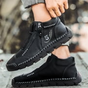 VKEKIEO Mens Dress Sneakers Flat Toe Flat Heel Platform Shoes Lace Lace-Up Black Fashion Sneakers