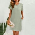 thumbnail image 1 of VKEKIEO Midi Dresses For Women Sun Dress V-Neck Short Sleeve Solid Green M, 1 of 9