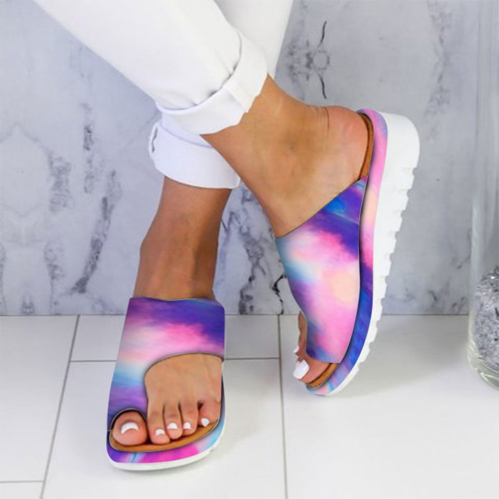 VKEKIEO Open Toe Dearfoam Slippers Women Flat Heel Platform Pink