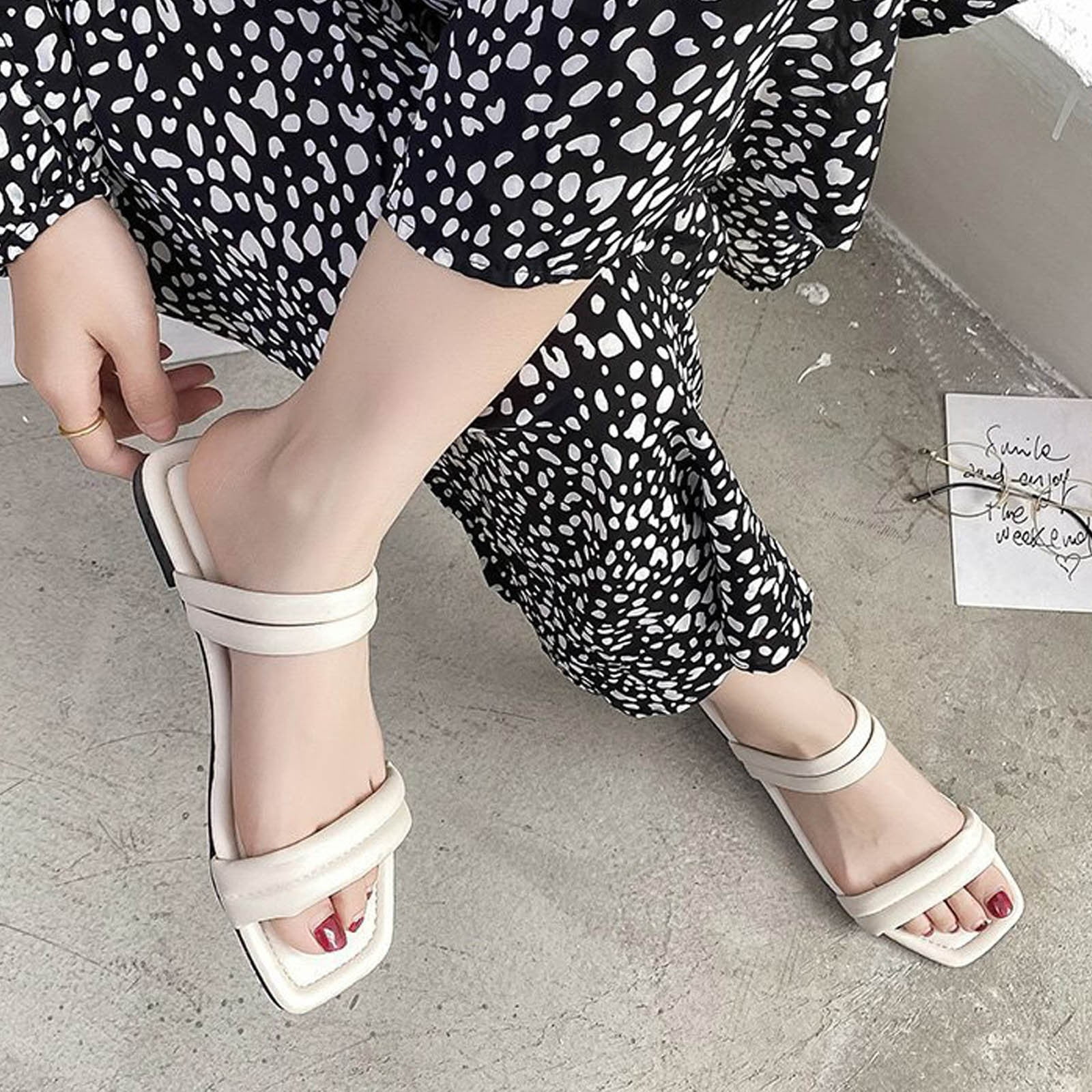 VKEKIEO Open Toe Dearfoam Slippers Women Flat Heel Platform White ...