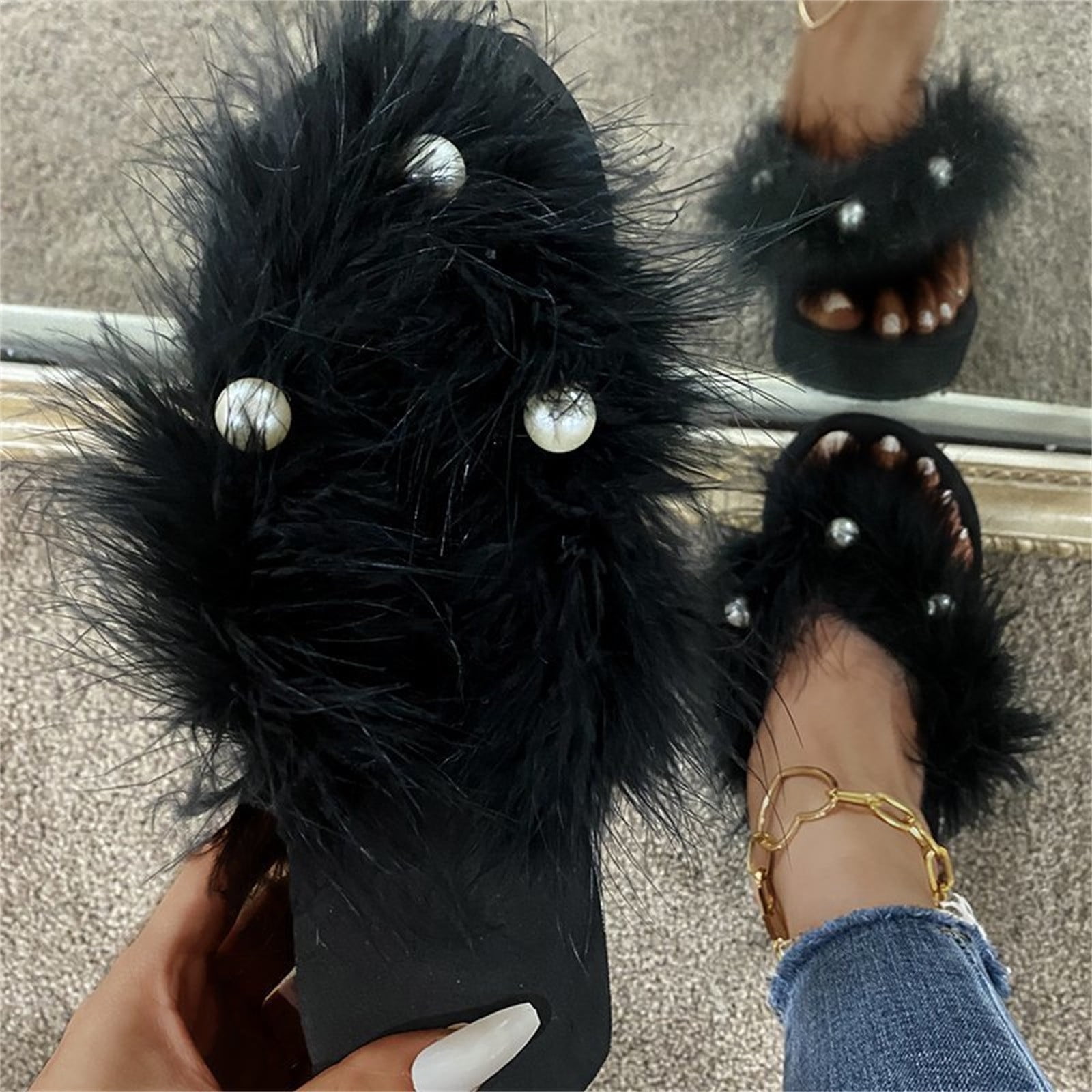 Feather sandals shop flat
