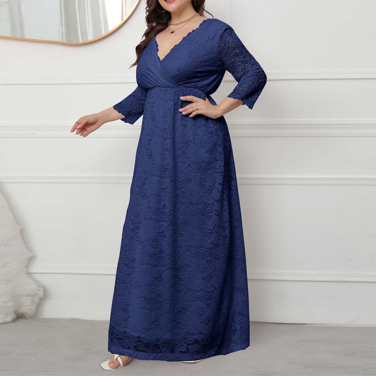 VKEKIEO Semi Formal Dresses For Women Evening Gown Crew Neck Long Sleeve  Printed Blue XXXXL - Walmart.com