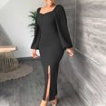 thumbnail image 1 of VKEKIEO Sexy Dresses For Women Sun Dress Crew Neck Long Sleeve Solid Black XXL, 1 of 9