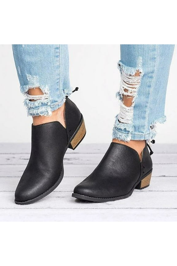 Short Boots For Women Peak Toe Mid Heel Booties Slingback Black