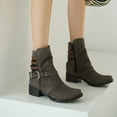 thumbnail image 1 of VKEKIEO Short Boots For Women Round Toe Low Heel Booties Ornamental Zipper Buckle Gray Fall Boots, 1 of 9