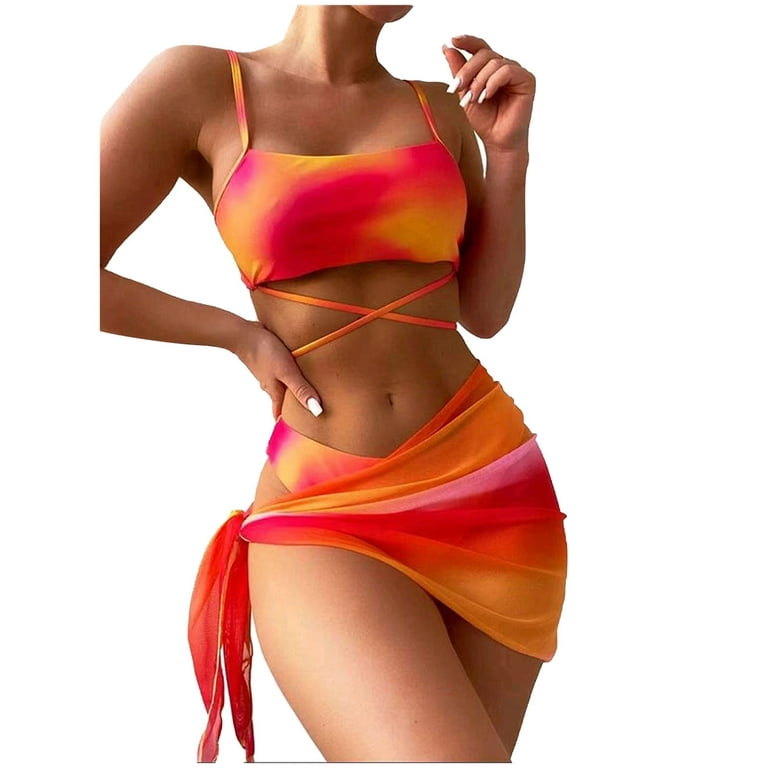 VKEKIEO Skirt Swimsuit Sport Bra Style Soft Cup Orange M 