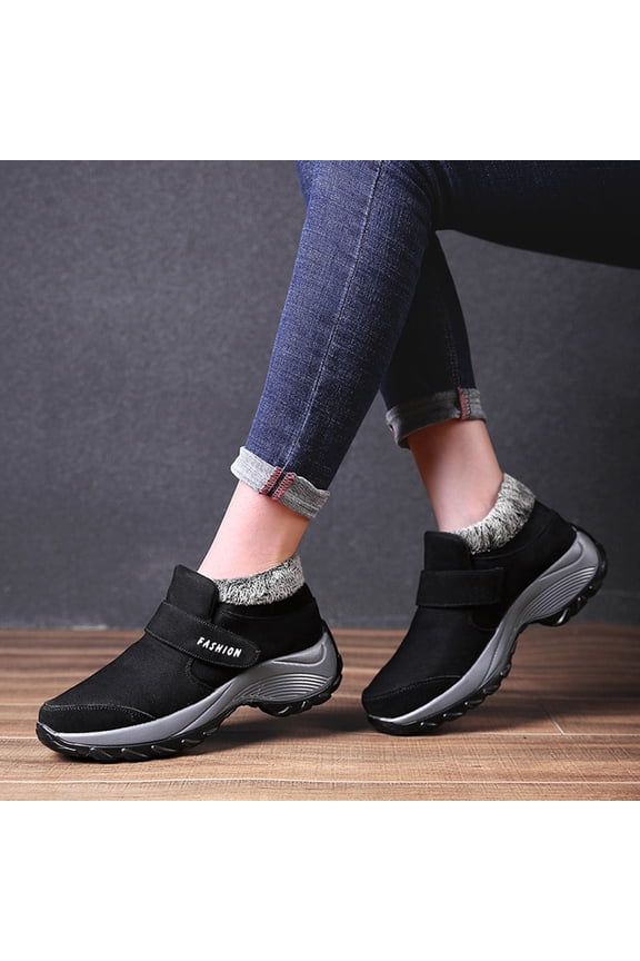 Snow Boots for Women Waterproof Round Toe Flat Heel Flats Slip-on Black Fall Boots