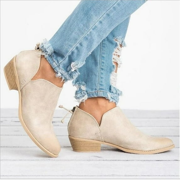 VKEKIEO Sock Boots For Women Peak Toe Mid Heel Booties Slingback Khaki