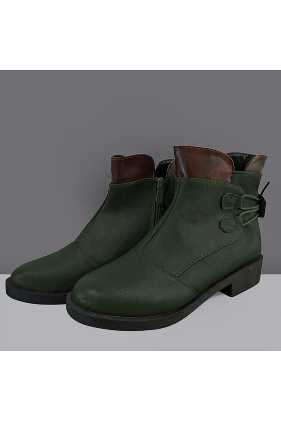 Sock Boots Round Toe Mid Heel Booties Ornamental Zipper Slip-On Green Winter Boots