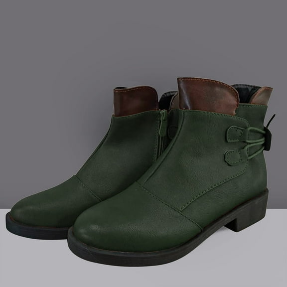 VKEKIEO Sock Boots Round Toe Mid Heel Booties Ornamental Zipper Slip-On Green Winter Boots