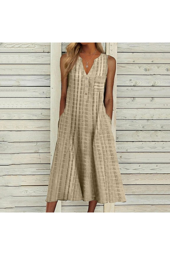 Stripe Dresses for Women,Clothes Under 5,V-Neck Sleeveless Brown S