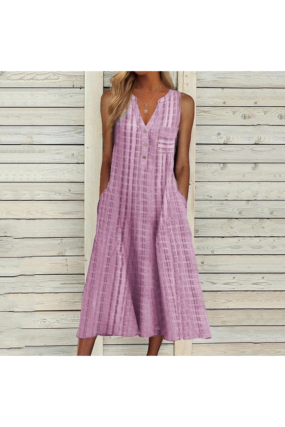 Stripe Dresses for Women,Maxi Dresses for Woman Under 10,V-Neck Sleeveless Pink XL