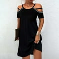 thumbnail image 1 of VKEKIEO Summer Dress For Women Mini Crew Neck Short Sleeve Printed Black S, 1 of 7