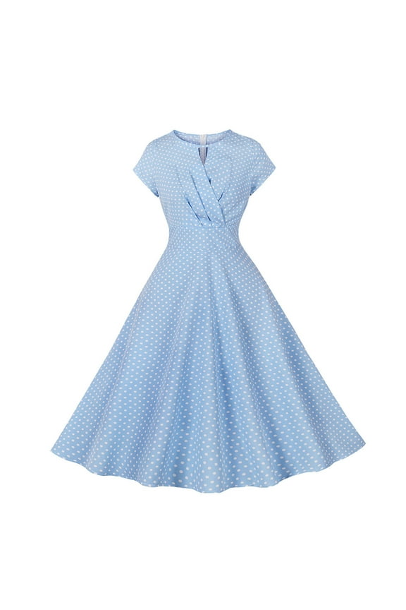 Sundress Sun Dress Crew Neck Short Sleeve Floral Blue S