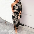 thumbnail image 1 of VKEKIEO Sundresses For Women Sun Dress One Shoulder Short Sleeve Printed Gray L, 1 of 5